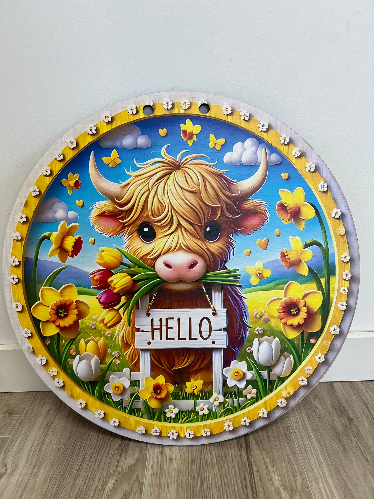 Hello Highland Cow Door Hanger