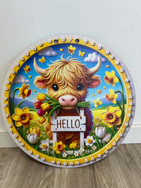Hello Highland Cow Door Hanger