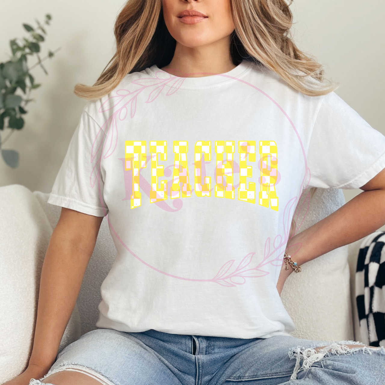 Yellow Checkered Teacher T-Shirt