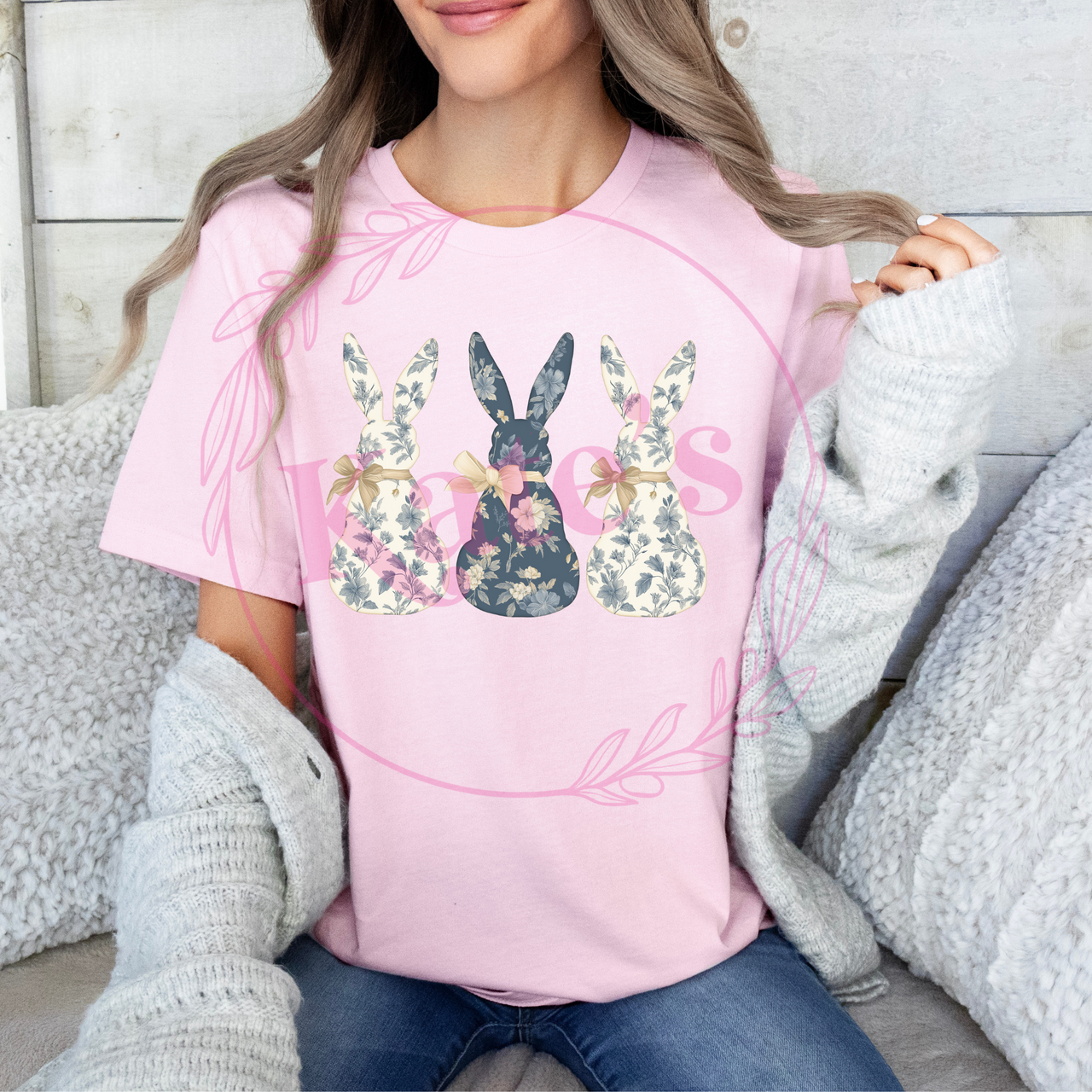 Blue Floral Bunnies Shirt