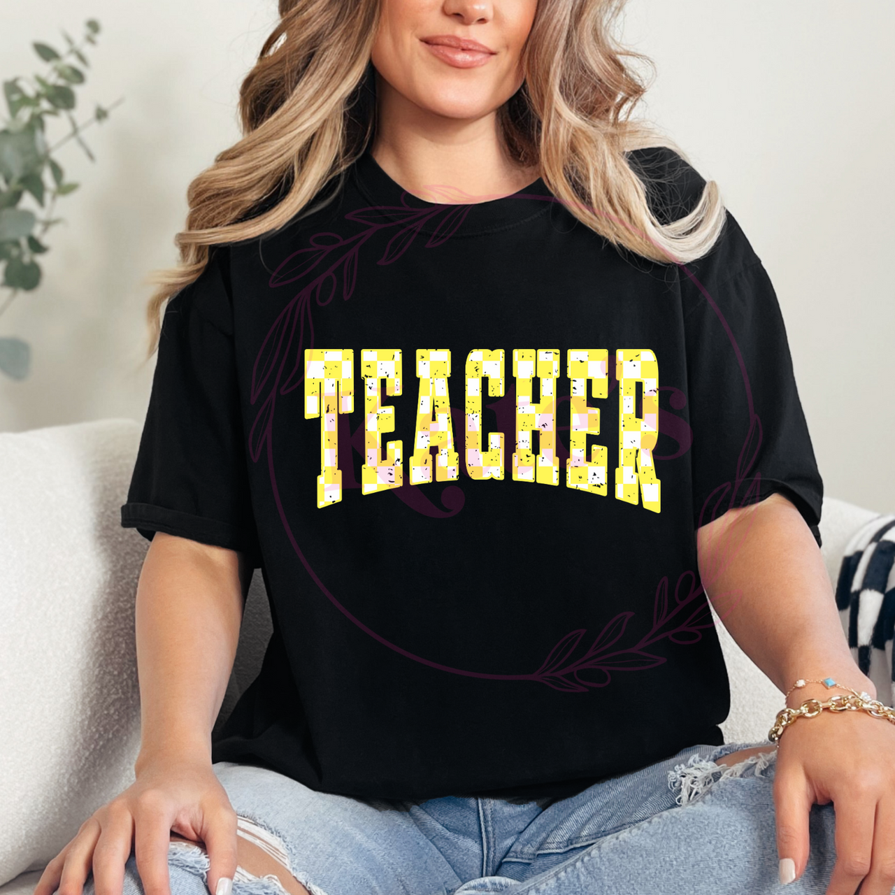 Yellow Checkered Teacher T-Shirt
