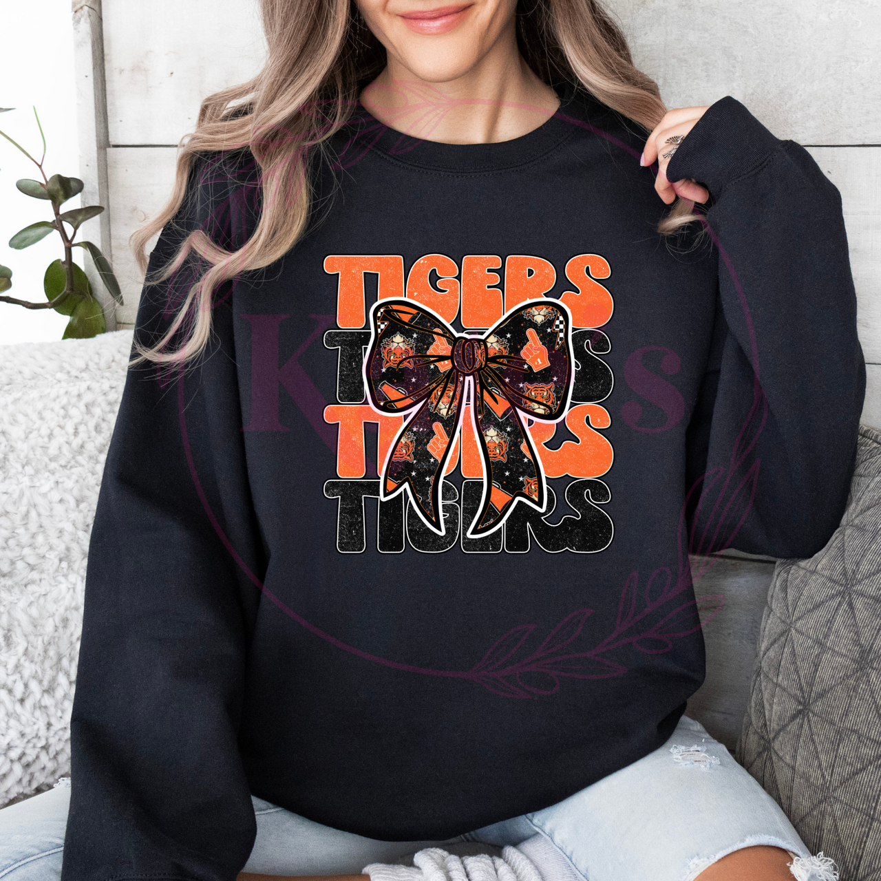 Tigers Stacked w/ Bow School Spirit Shirt
