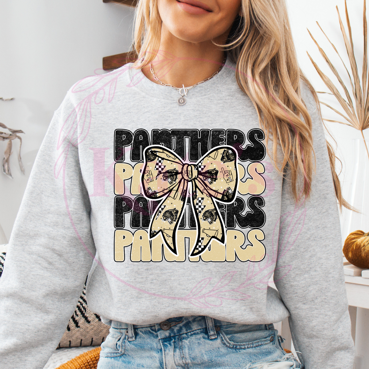 Panthers Stacked w/ Bow School Spirit Shirt