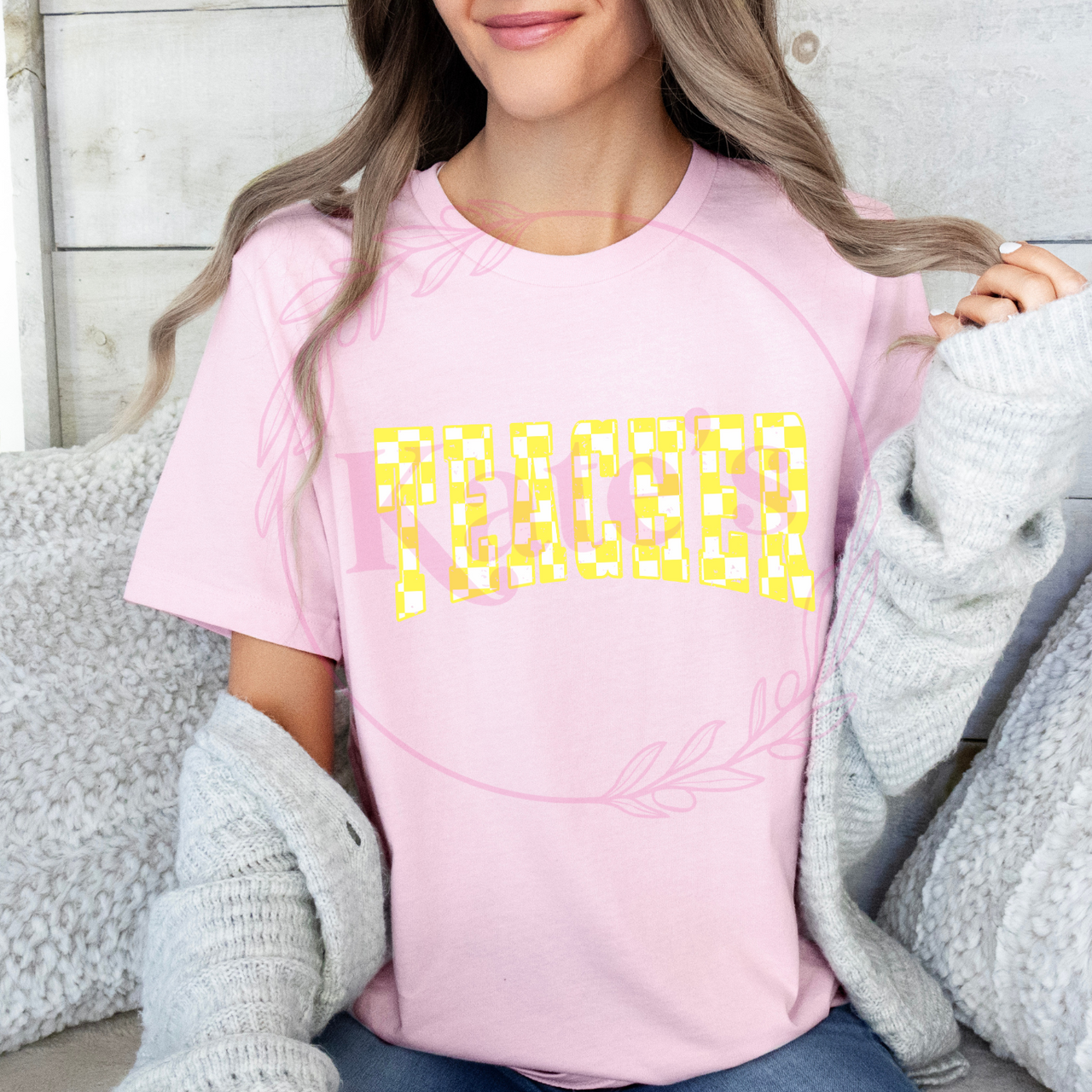 Yellow Checkered Teacher T-Shirt
