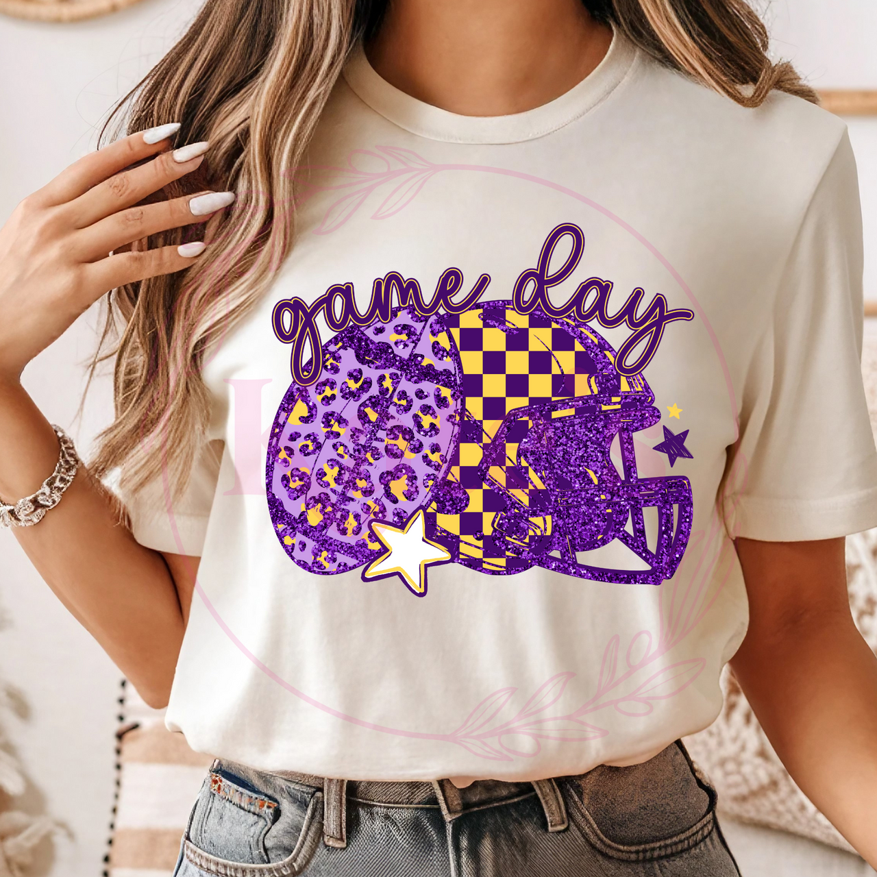 Purple/Yellow Game Day Football & Helmet Shirt