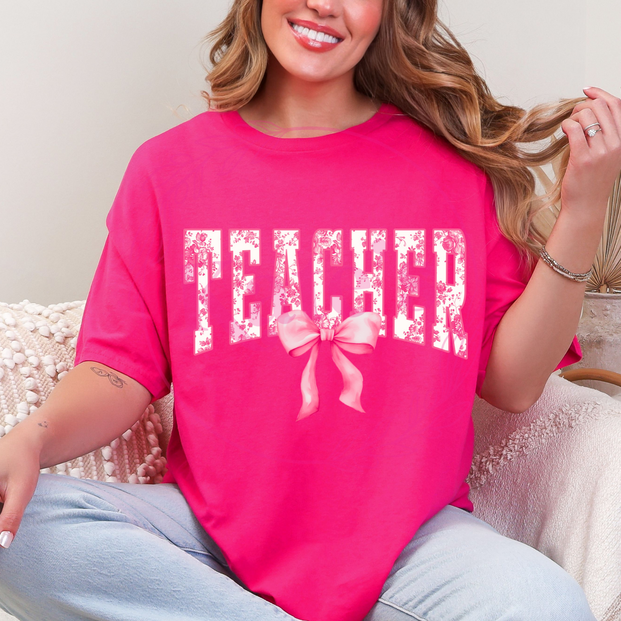 Coquette Pink Teacher T-Shirt