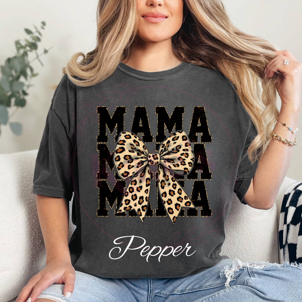 Cheetah Mama Bow Comfort Colors T-Shirt