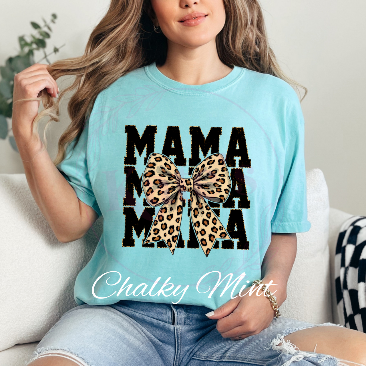 Cheetah Mama Bow Comfort Colors T-Shirt