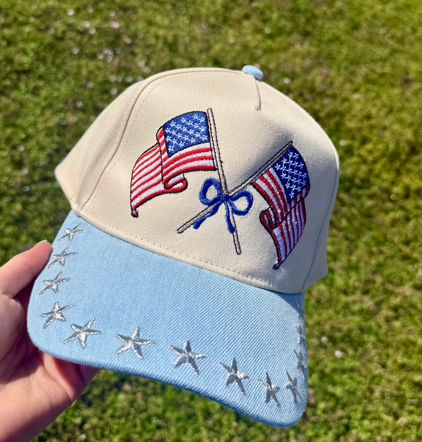 Coquette American Flag Embroidered Trucker Hat