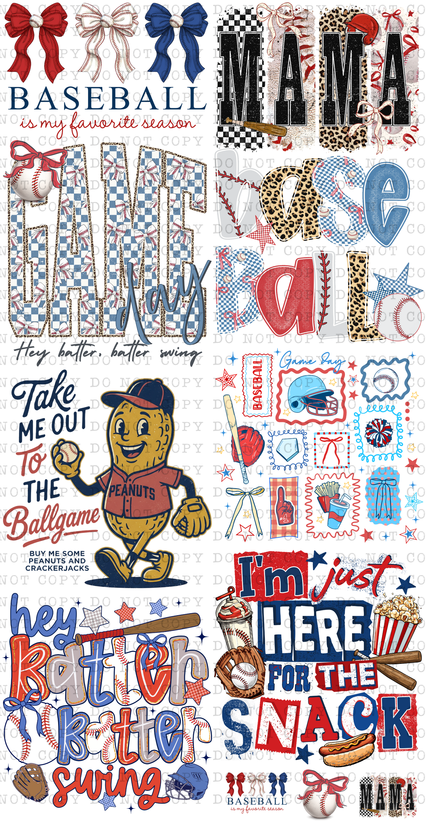 22"x43" Baseball Premade Direct-To-Film Gang Sheet