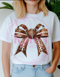 Faux Glitter Football Bow T-Shirt