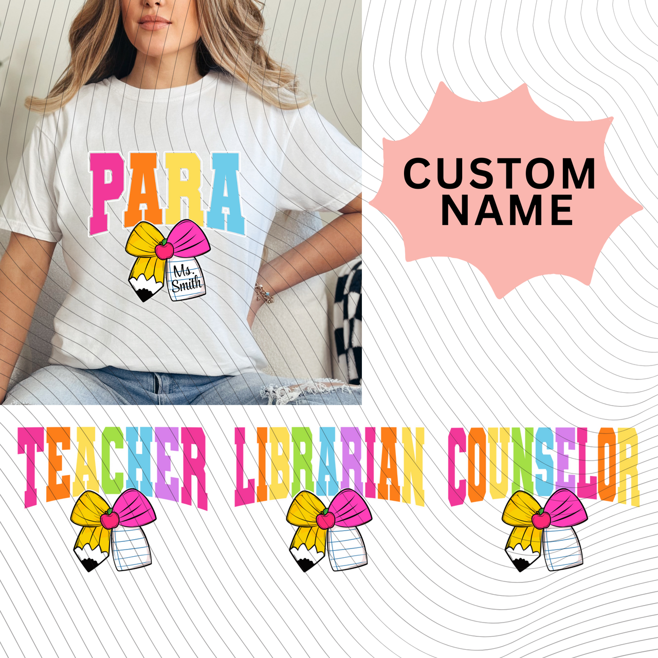 Custom Coquette Pencil Bow Occupation T-Shirt *Back to School Sale*
