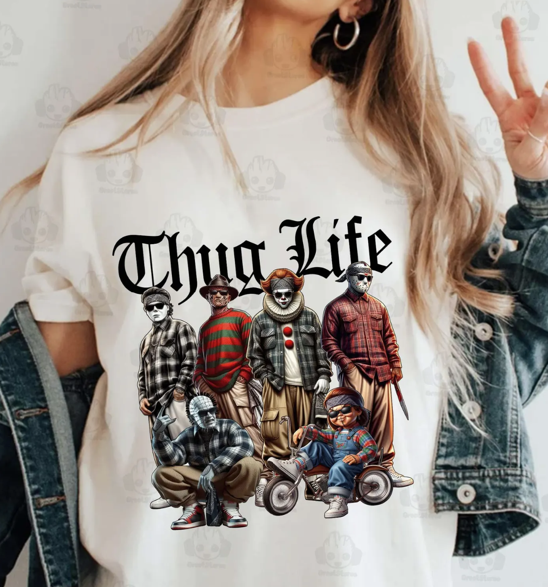 Thug Life design shown on a shirt, offered as tee or sweatshirt