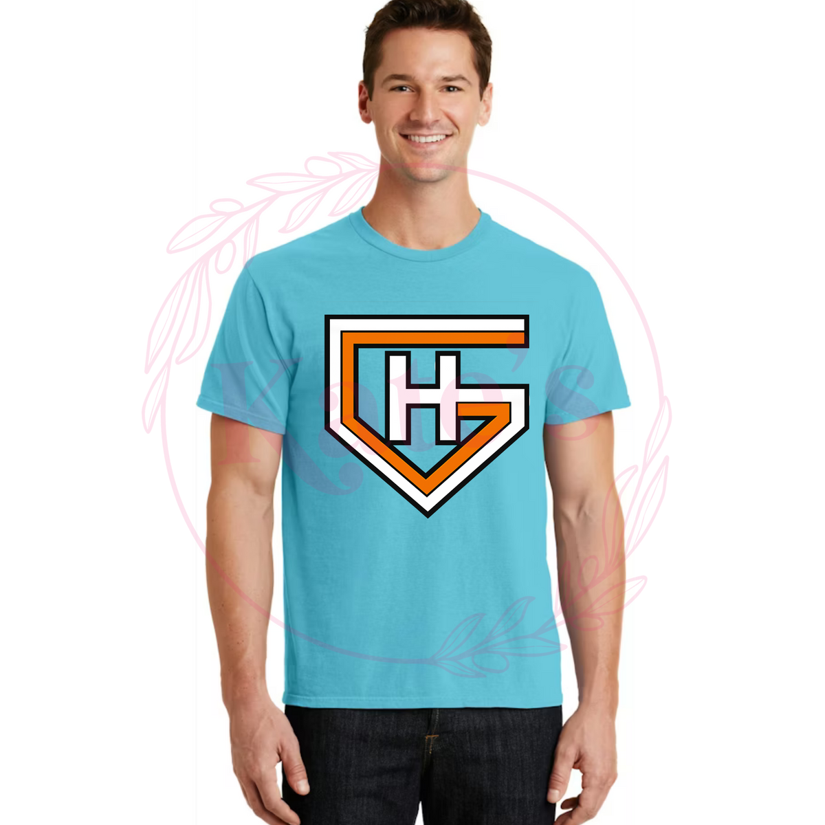 Glitter Hitters Teal design shown on a shirt, offered as tee, long sleeve, crewneck or hoodie