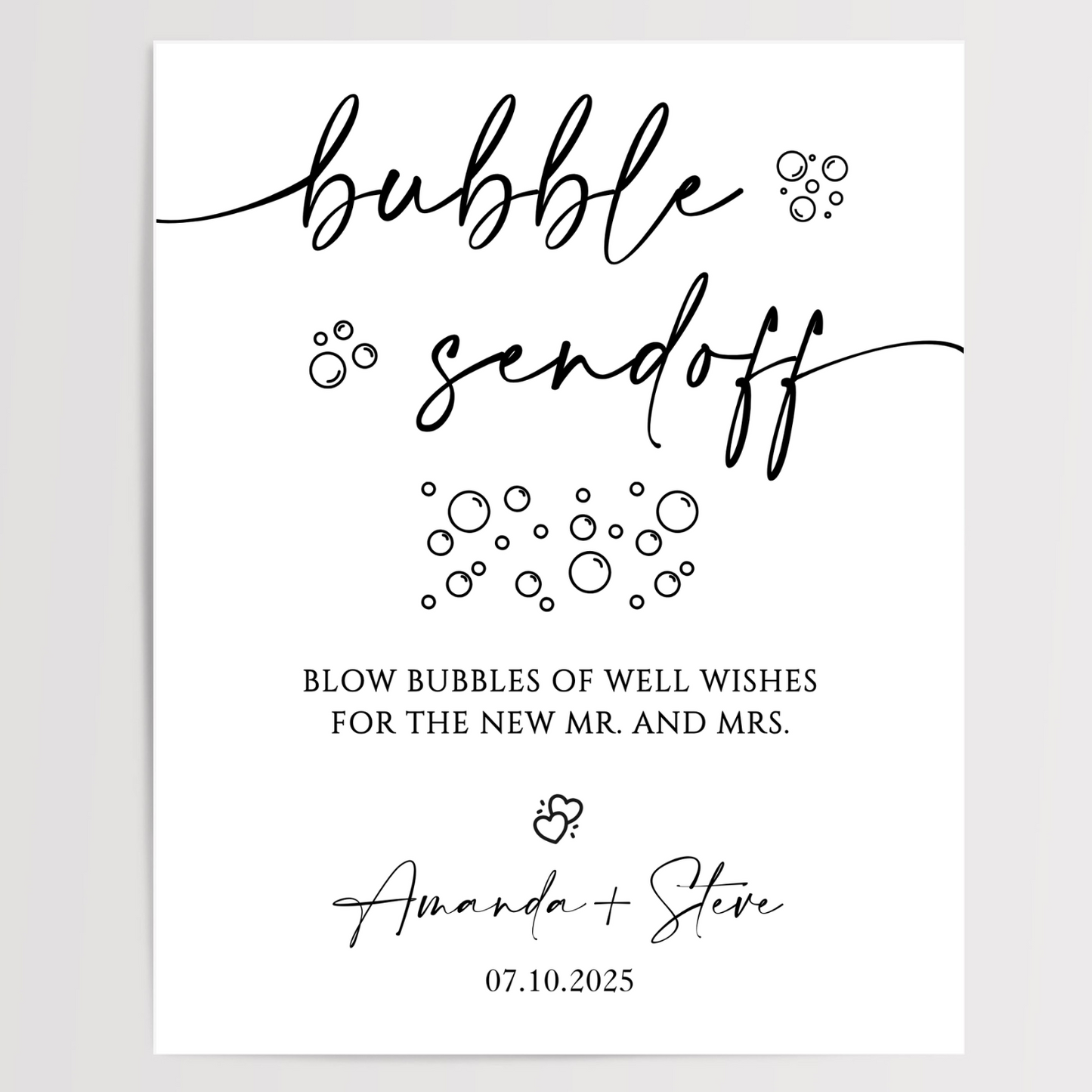 Bubble Sendoff Printed Wedding Signs