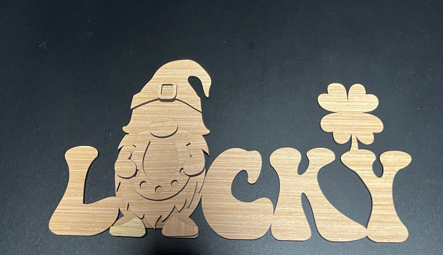 St Patrick's Day Wood Gnome Lucky