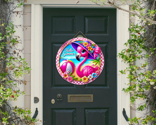 Summer Flamingo Colorful Door Hanger - Bright Wooden Sign, Fun Home Decor for Front Door, Seasonal & Year-Round Use, Vibrant Entryway Accent