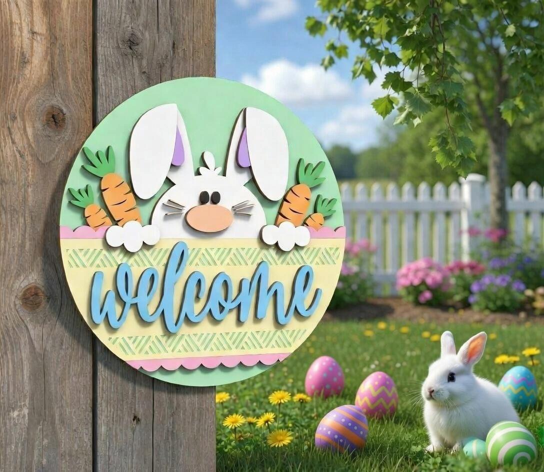 Welcome Bunny With Carrots Door Hanger DiY