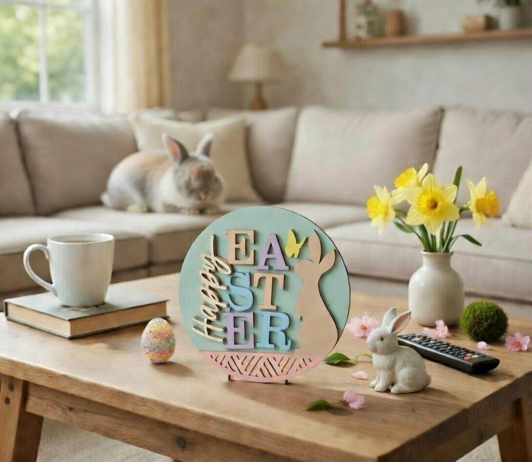 Happy Easter Bunny with outline Door Hanger DiY