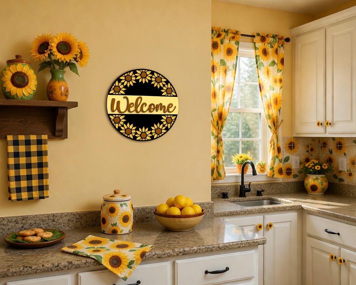 Welcome Round Sunflower Wreath Door Hanger DiY