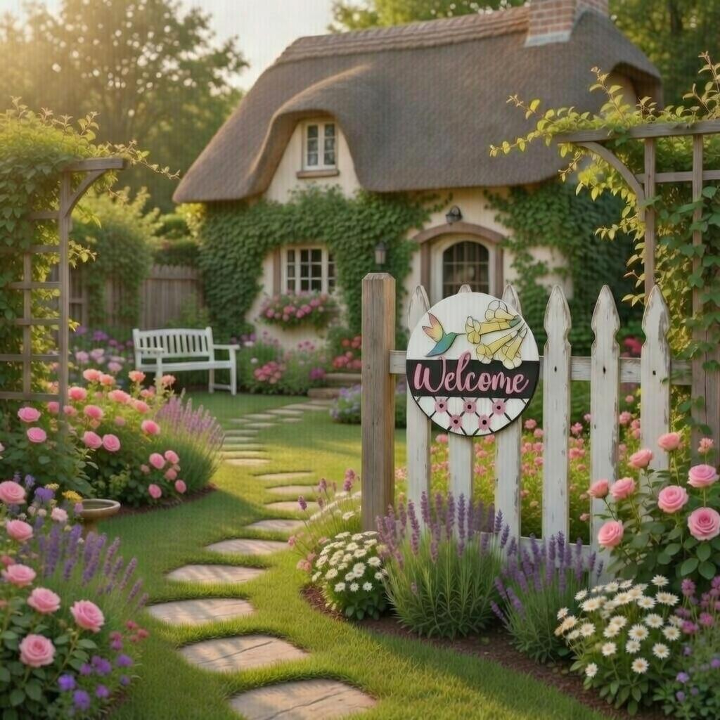 Welcome Hummingbird Wood Door Sign Blank