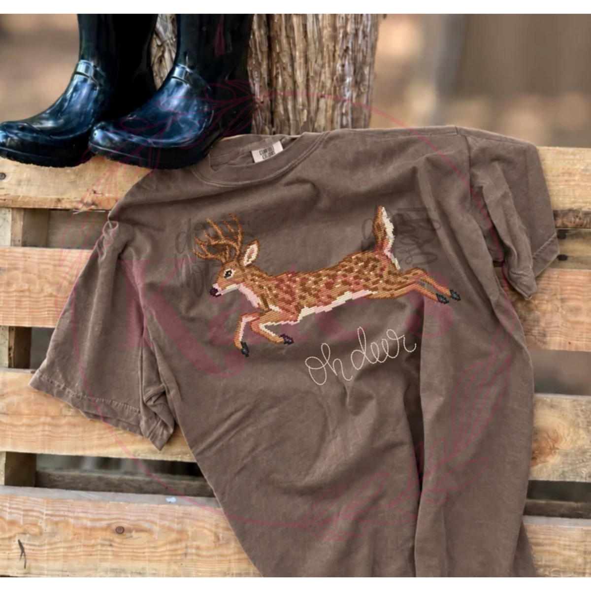 Oh Deer design shown on a shirt, offered as tee, long sleeve or sweatshirt