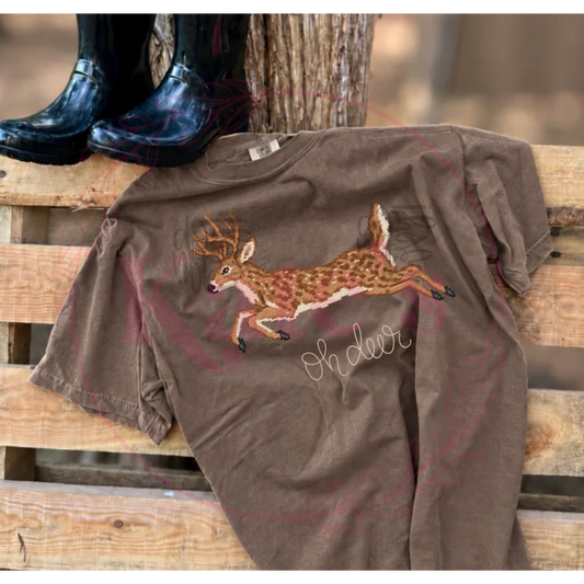 Oh Deer design shown on a shirt, offered as tee, long sleeve or sweatshirt