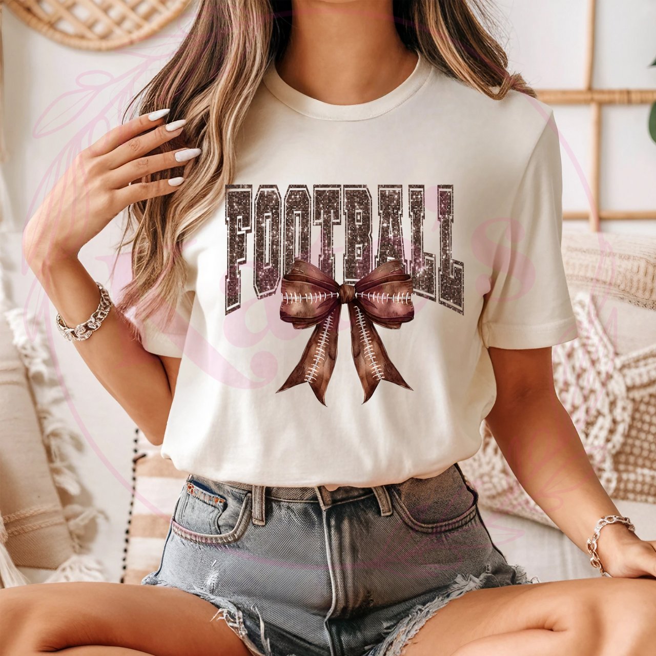 Faux Sequin Football T-Shirt
