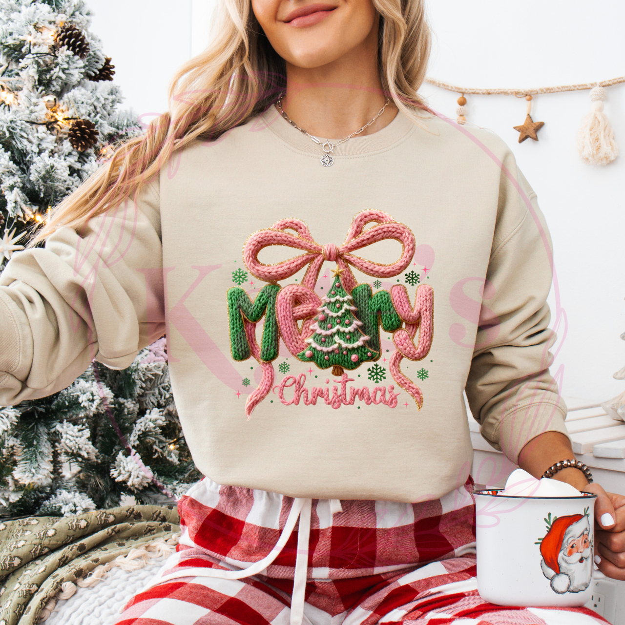 Faux Yarn Merry Christmas Bow Shirt