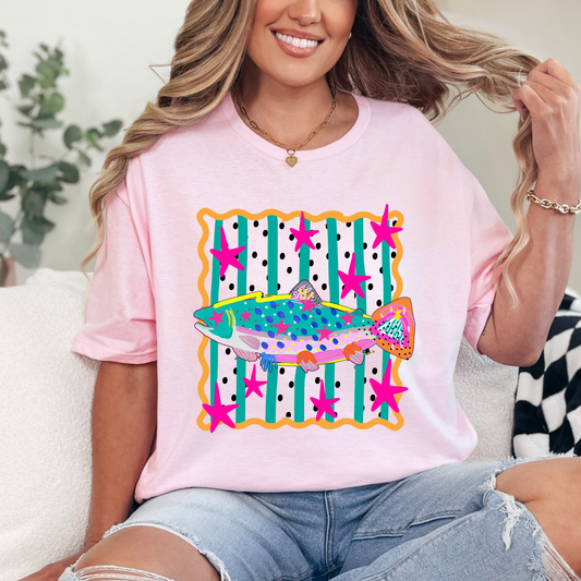 Retro Neon Fish  - 9 Color Direct-To-Film Transfer