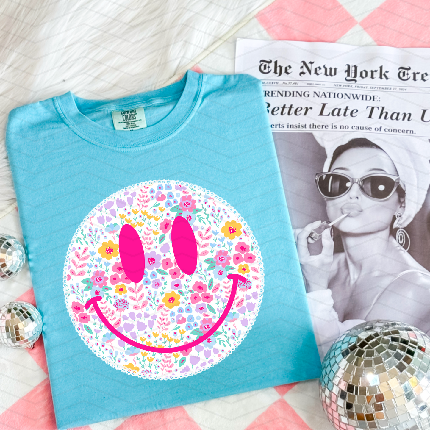 Ditsy Smiley Neon Comfort Colors Tee