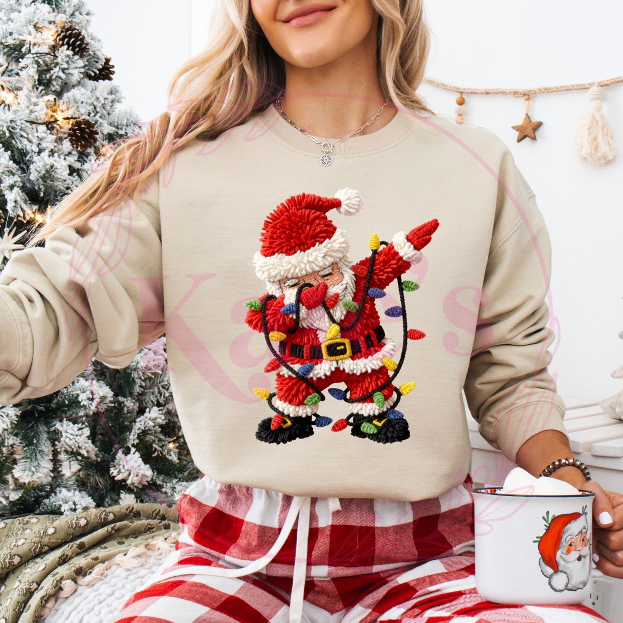 Faux Yarn Santa Dabbing Christmas Shirt