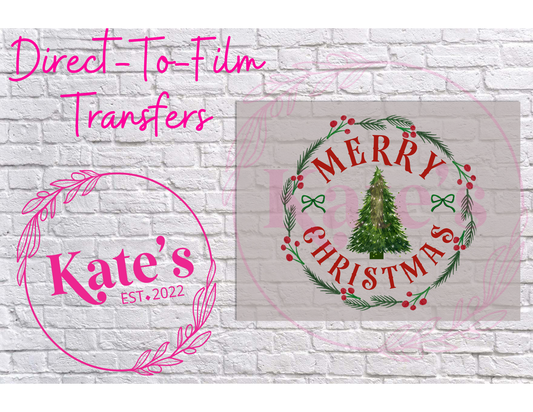 Merry Christmas Wreath Direct-To-Film Transfer