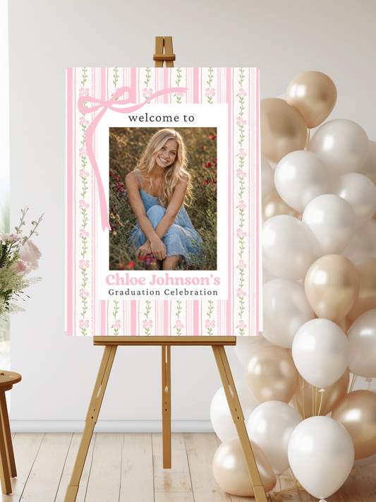 Coquette Pink and Green Floral Graduation 18"x24" Sign