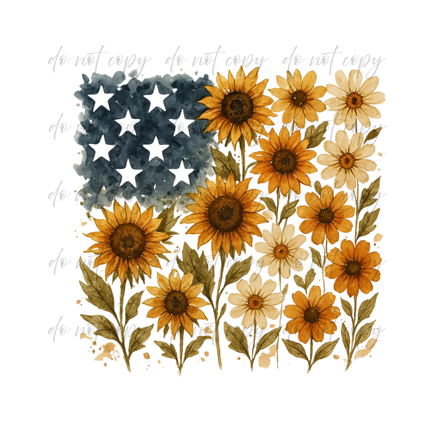 Sunflowers and Stars - 9 Color Direct-To-Film Transfer