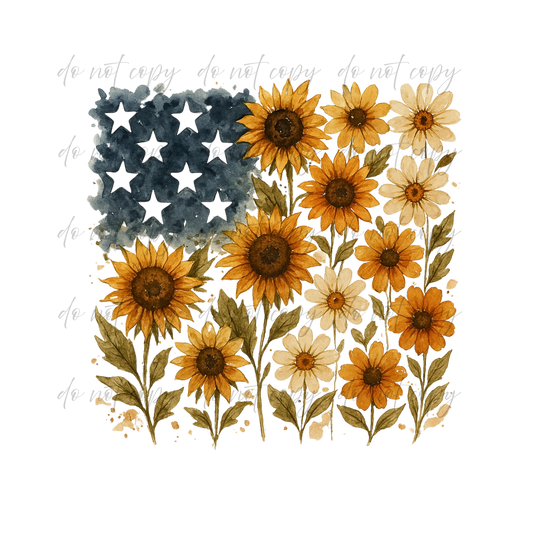 Sunflowers and Stars - 9 Color Direct-To-Film Transfer