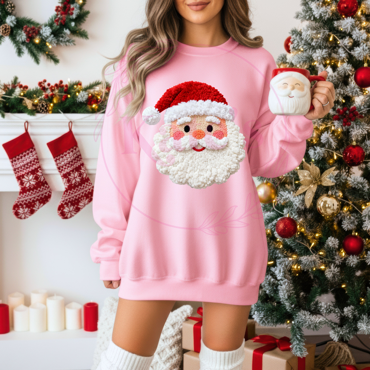 Faux Yarn Santa Christmas Shirt