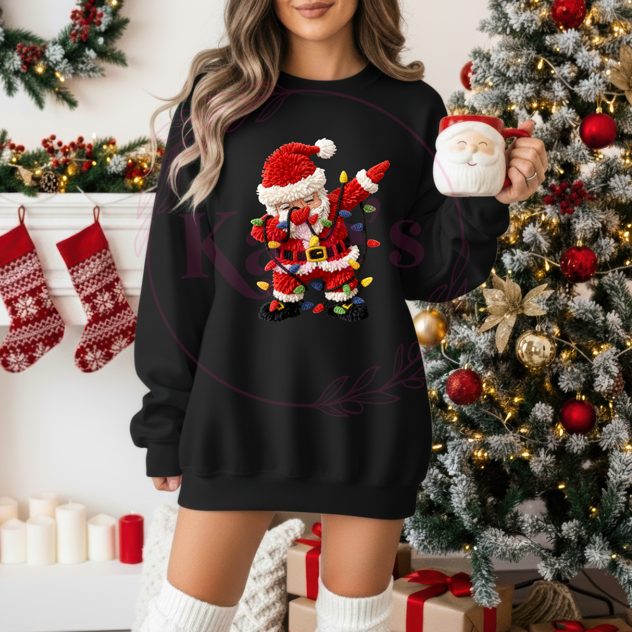 Faux Yarn Santa Dabbing Christmas Shirt