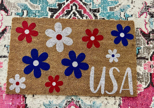 Floral USA Door Mat