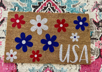 Floral USA Door Mat