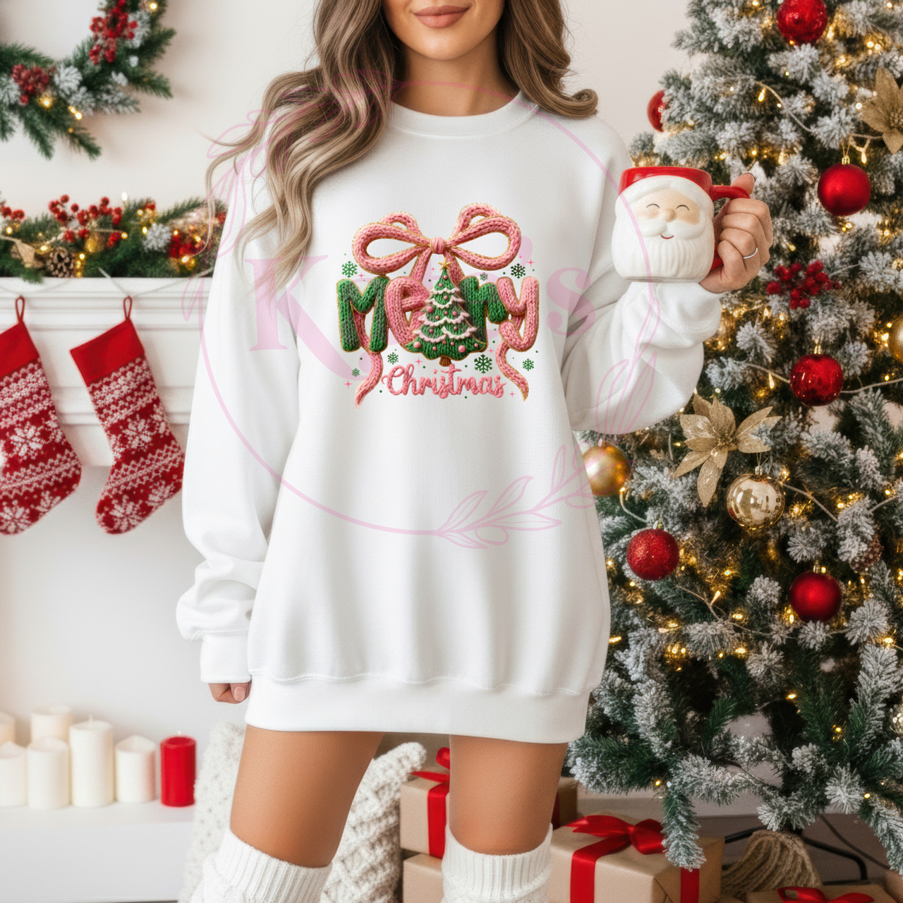 Faux Yarn Merry Christmas Bow Shirt