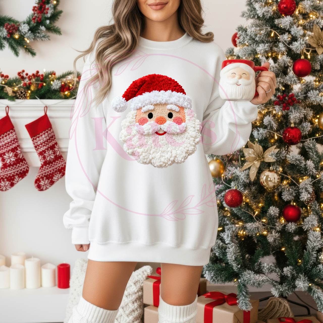 Faux Yarn Santa Christmas Shirt