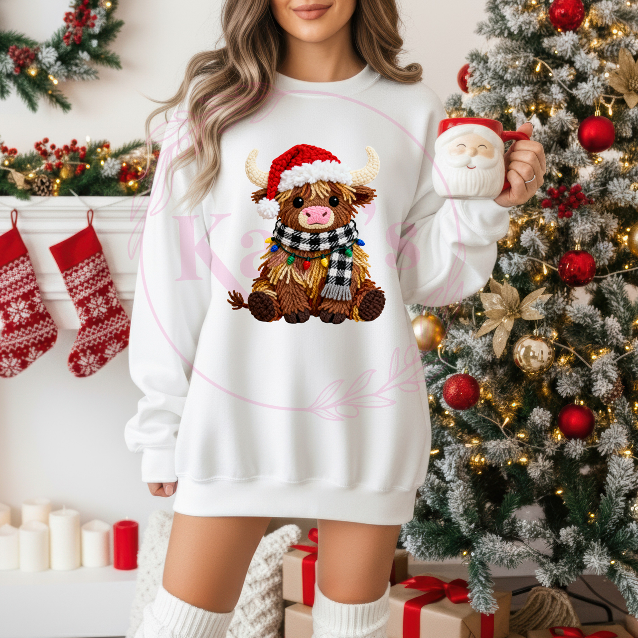 Faux Yarn Highland Cow Christmas Shirt