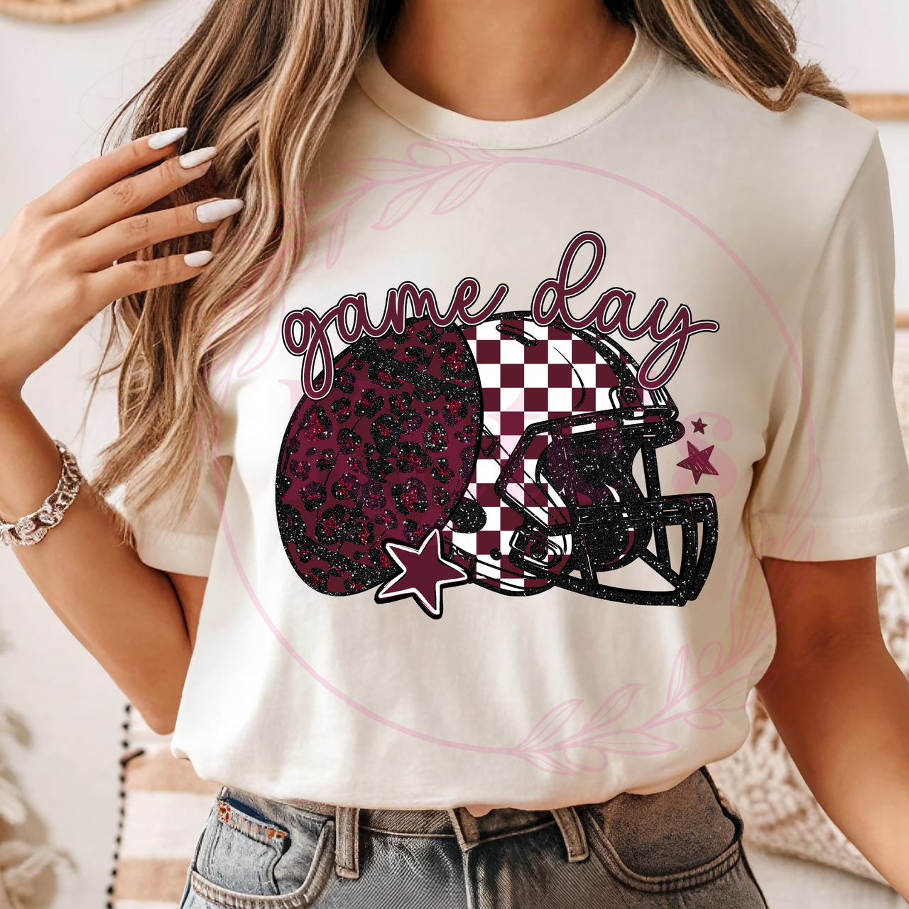 Maroon Game Day Football & Helmet Shirt