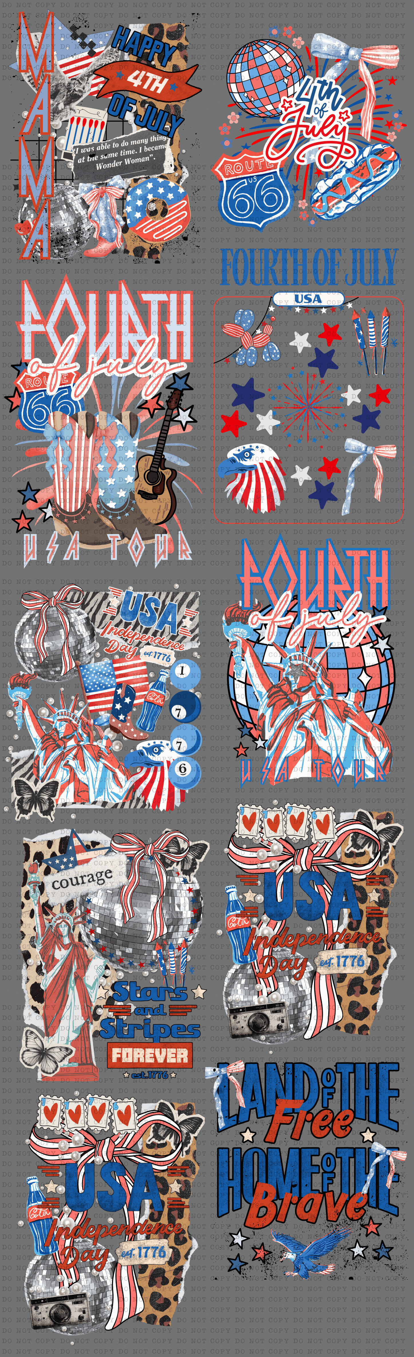 22"x70" 4th of July Premade Direct-To-Film Gang Sheet