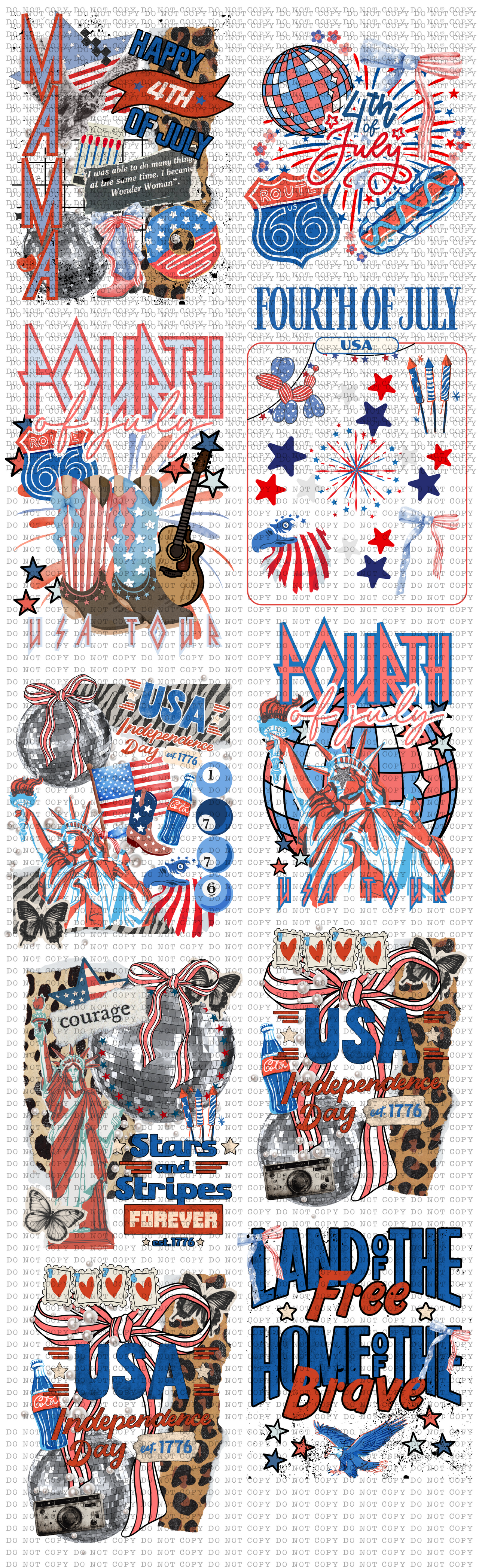 4th Of July Pre-Made Direct-To-Film Gang Sheet 22"x72"