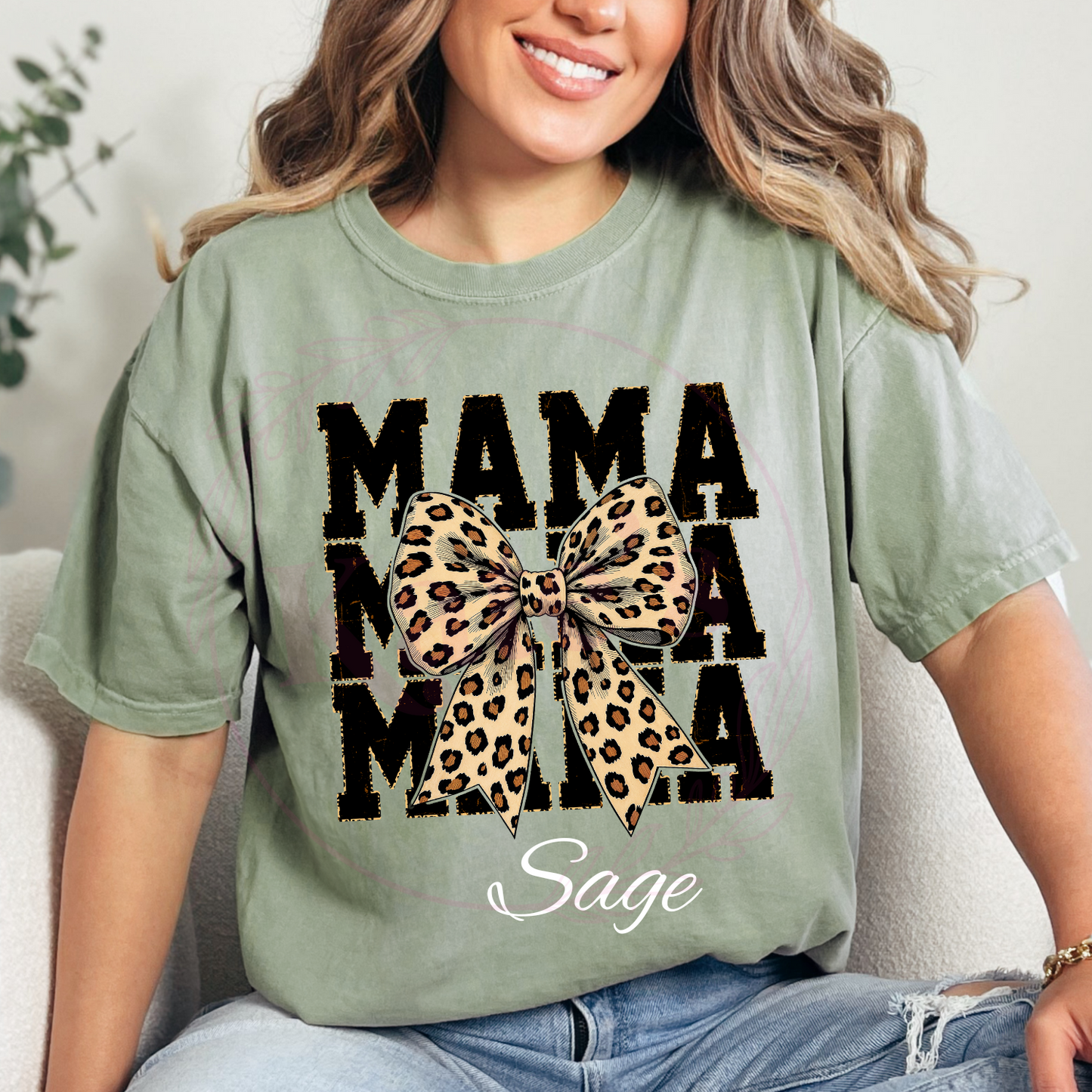 Cheetah Mama Bow Comfort Colors T-Shirt