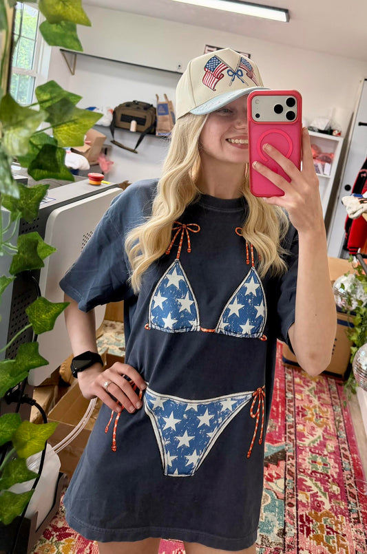 American Flag Bikini Comfort Colors T-Shirt