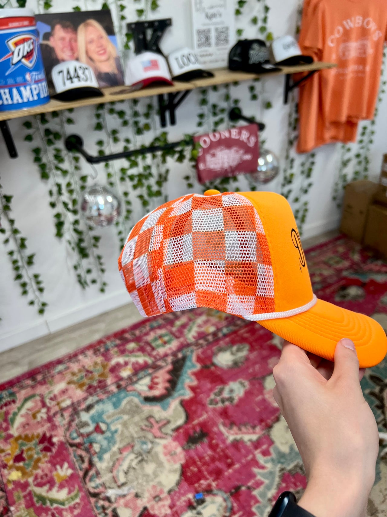 Coquette Dragons Orange Checkered Trucker Hat