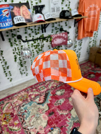 Coquette Dragons Orange Checkered Trucker Hat